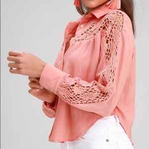 Callie Slade Crochet Long Sleeve Button-Up T